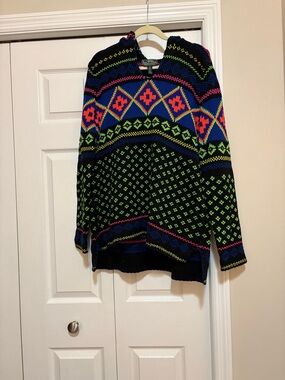 Ralph Lauren Black Crewneck Sweater with Neon Fair Isle Pattern